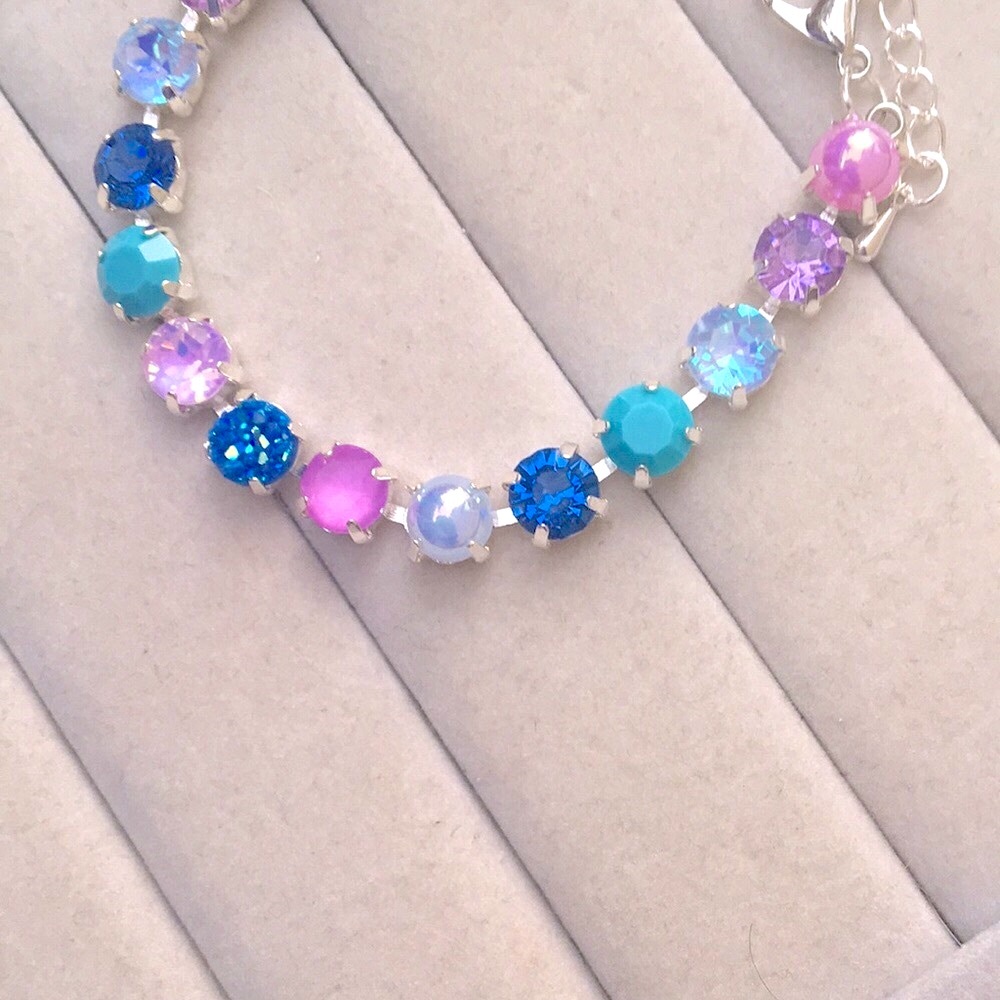 Sapphire, Purple +Periwinkle Opal Aurora Borealis Silver Crystal Tennis Bracelet - Picture 8 of 8